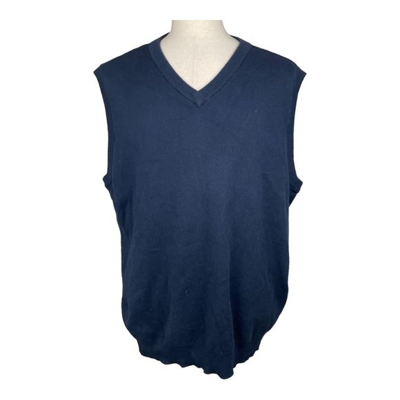 Mens V-Neck Sweater Vest Cypress Links Navy Blue Cotton 2XT - Picture 1 of 7